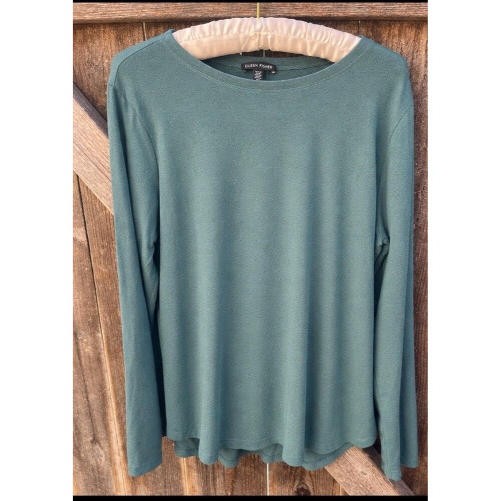 Eileen Fisher Womens Blue Jersey Long Sleeve Pullover Top Sz XL